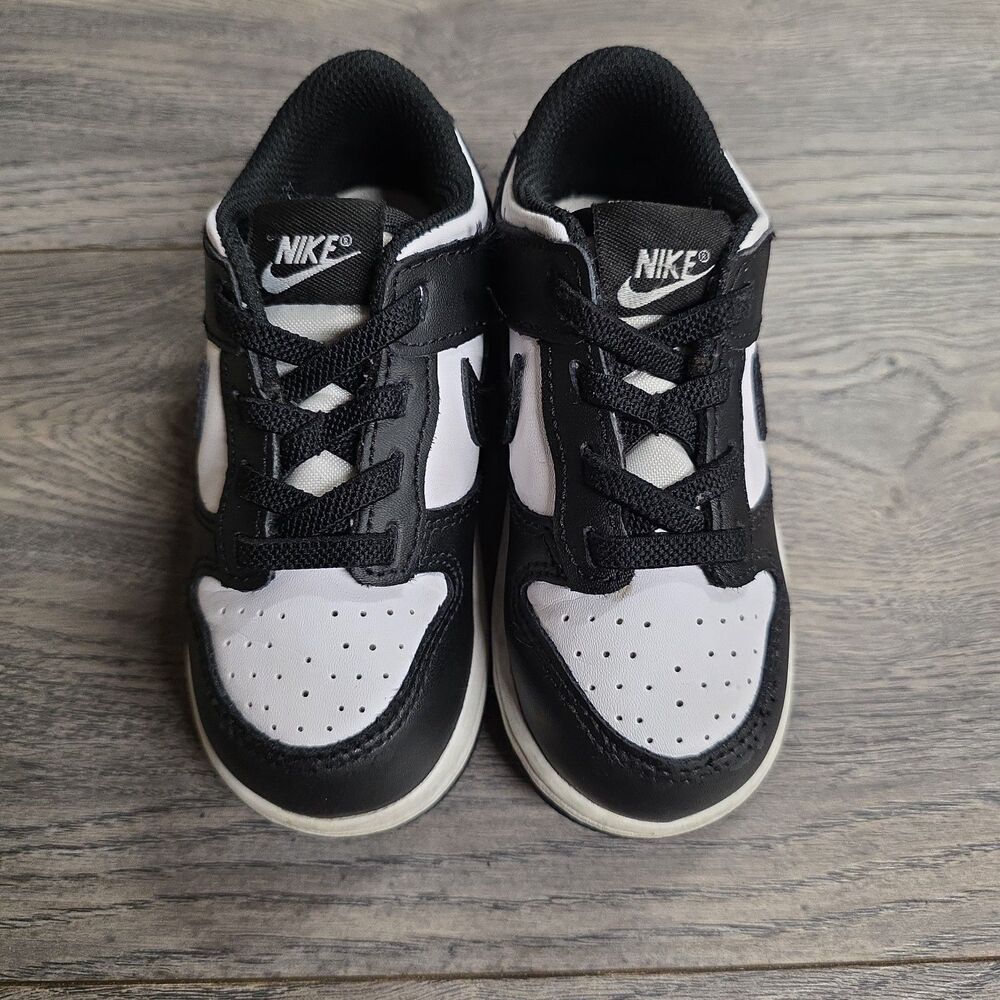 Nike Dunk Low Panda Black White TD Athletic Shoes CW1589 100 Toddler Size 8C - Picture 5 of 6